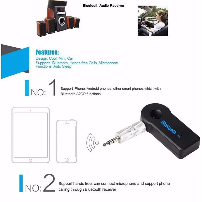 Home Car Wireless Bluetooth AUX Audio Receiver Adapter 3.5mm Jack Bluetooth HandsFree Car Kit Stereo MP3 Music Receiver