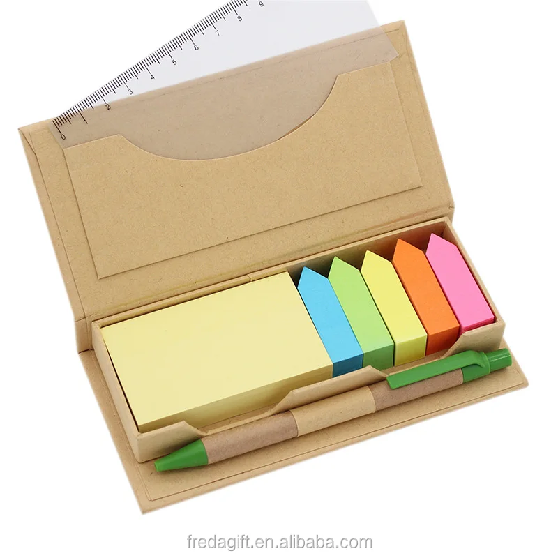 High Quality Recycle Sticky Note Set Box,Ecofriendly Foldable Square Cube Memo Kraft Paper Box