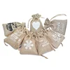 Retro Linen Burlap Pouch Jute Bag Drawstring Gift Wrap Snowflake Floral Lace Sewn Writing Fabric Styles Package Bag