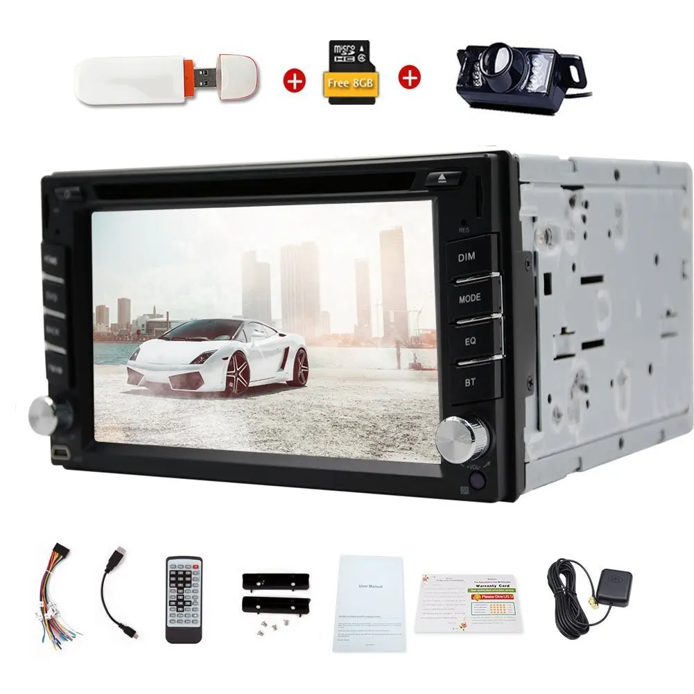 Hot Sale Universal Double din car dvd player gps Car Electronics 2 din car radio Bluetooth Free Map Card 3g Dongle for Internet In dash car Stereo am/fm +Free rear camera