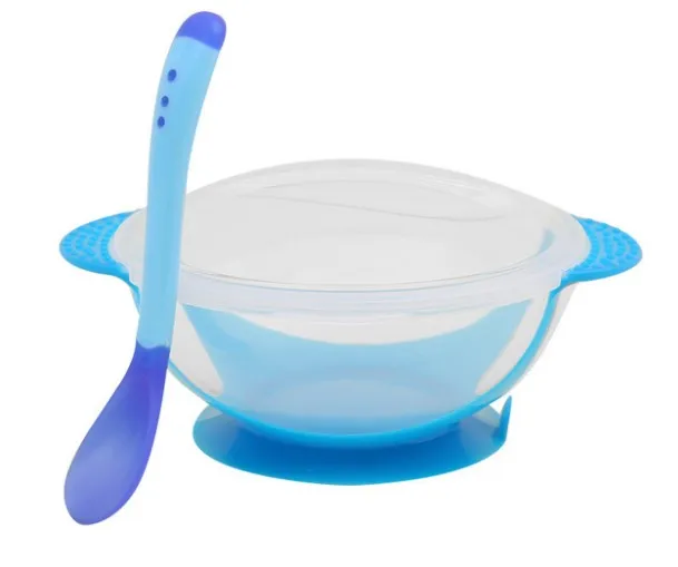 Kids Dining Pudding Spoon And Bowl Set Temperature Sensing Nonslip