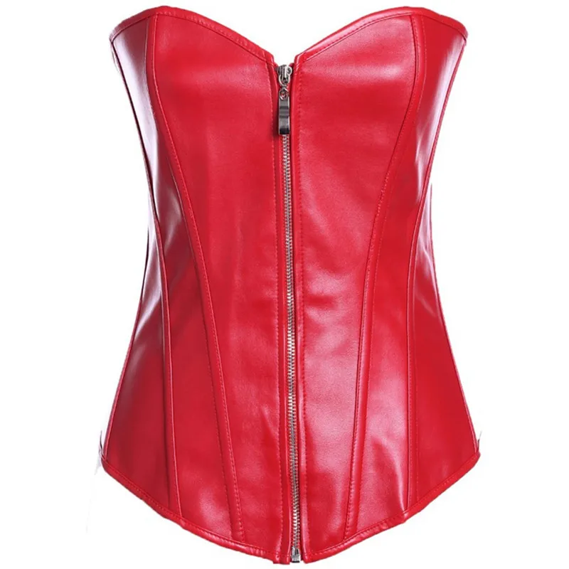 Womens Faux Leather Zipper Front Bustier Corset Top Buy Red Zipper