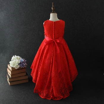 Fashion Kids Short Front Long Back Red Beautiful Lace Prom Dresses For ...