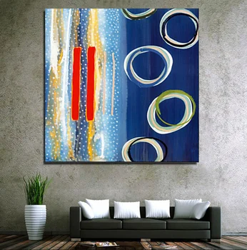 Blue Color Hotel Decoration Wall Art Oil Painting Modern Canvas