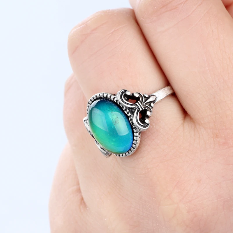 Womens Small Cute Color Change Mood Stone Ring Emotion Feeling Temperature Control Ring