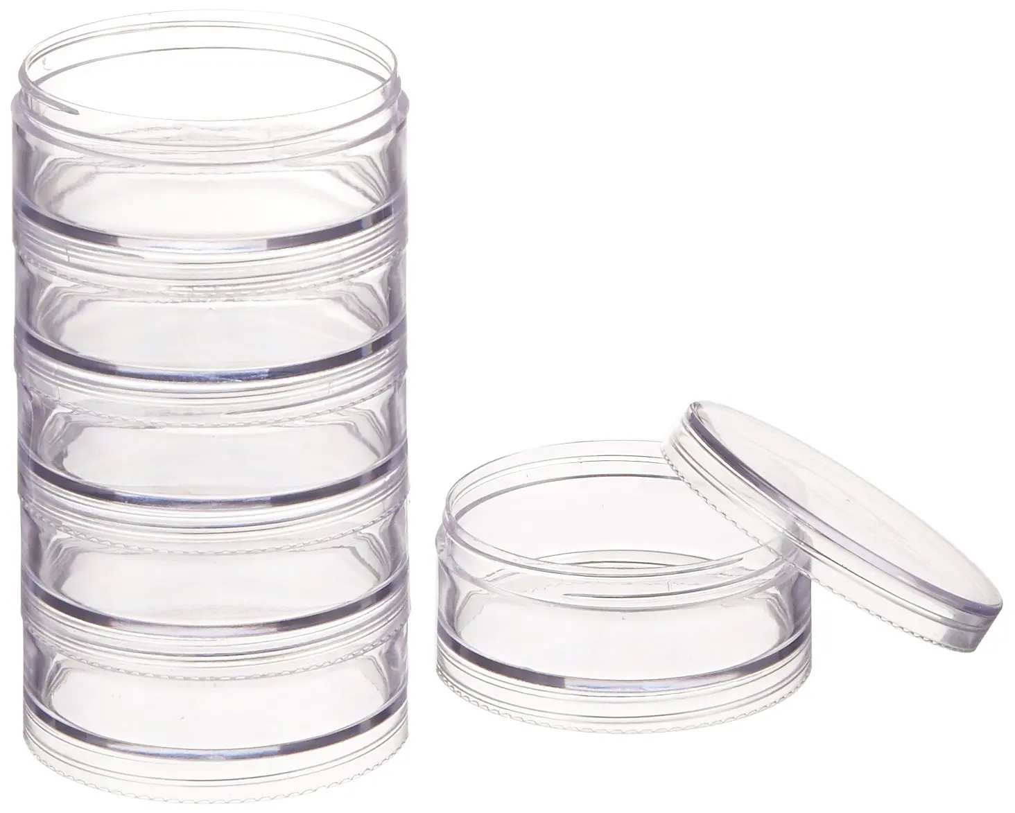 Buy Storage Stackable Round Clear Containers 6 For Crafts Beads Small ...
