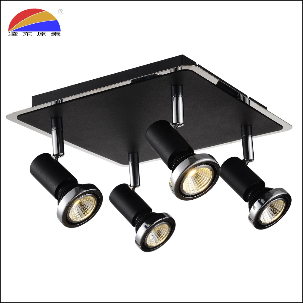 4 Heads Ways Iron Square Plate Base 4 Bars Ceiling Spot Light Spotlight With Gu10 Lamp Holder
