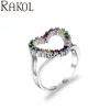 Rakol ZR2347 Noble Hollow Heart Rainbow Zircon Silver Wedding Engagement Gift Ring