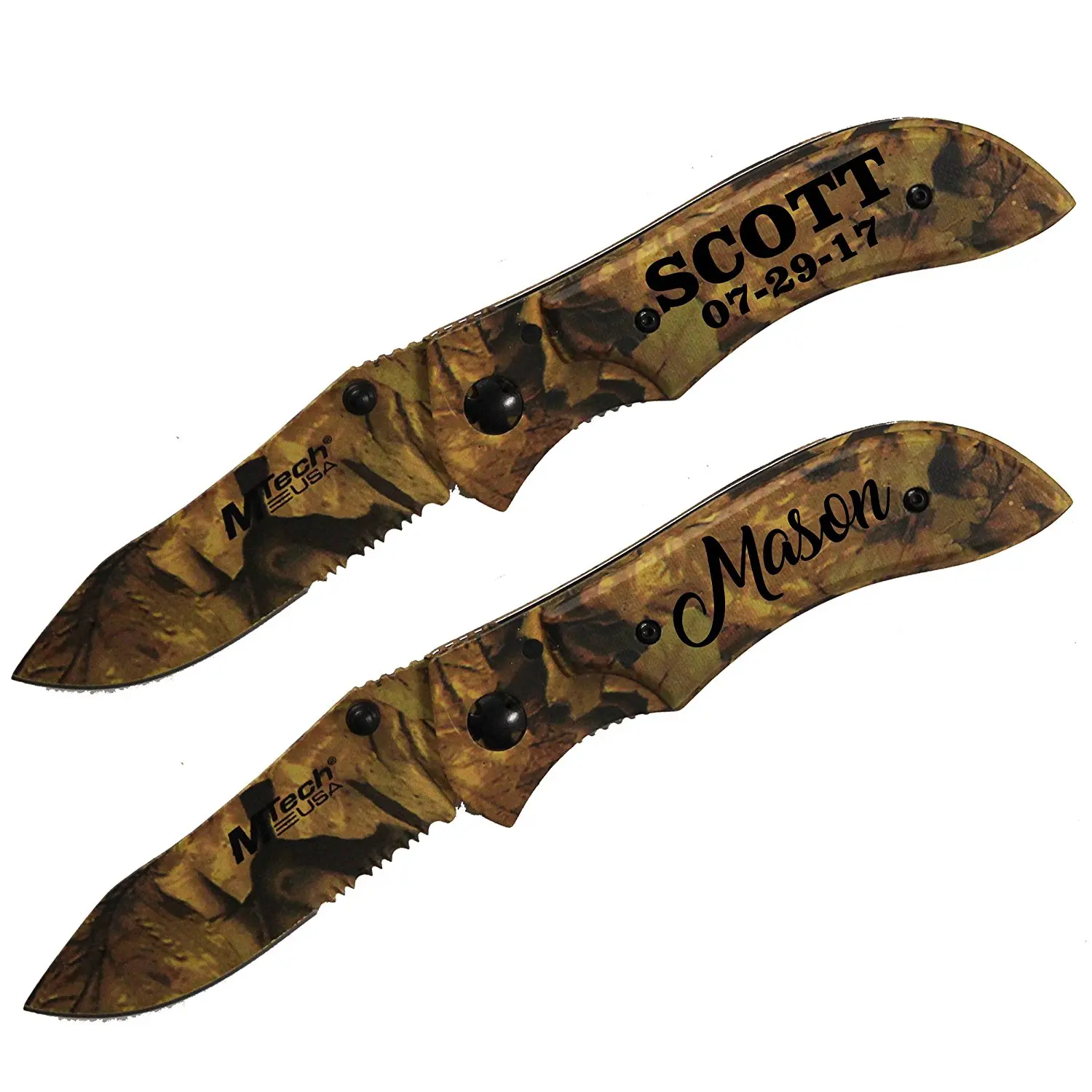 Engraved Hunting Folding Knife with Clip - Personalized Camo Gift - Engraved and Monogrammed for Free
