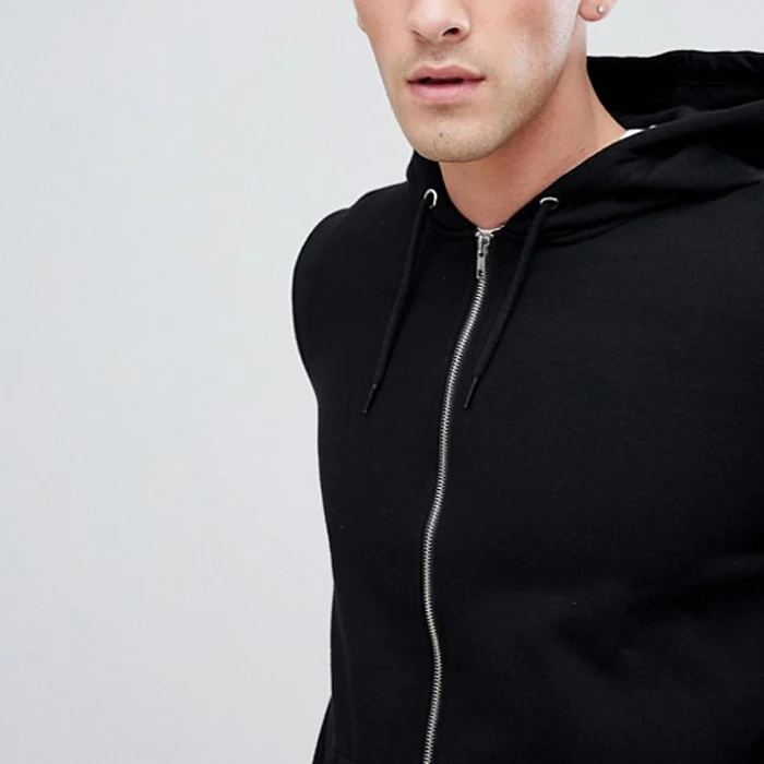 Mens Fleece 70% Cotton 30% Polyester Black Blank Plain Mens Zip Hoodie ...