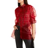 OEM Women Long Sleeve Tartan Twill Patchwork Sheer Organza Shirts