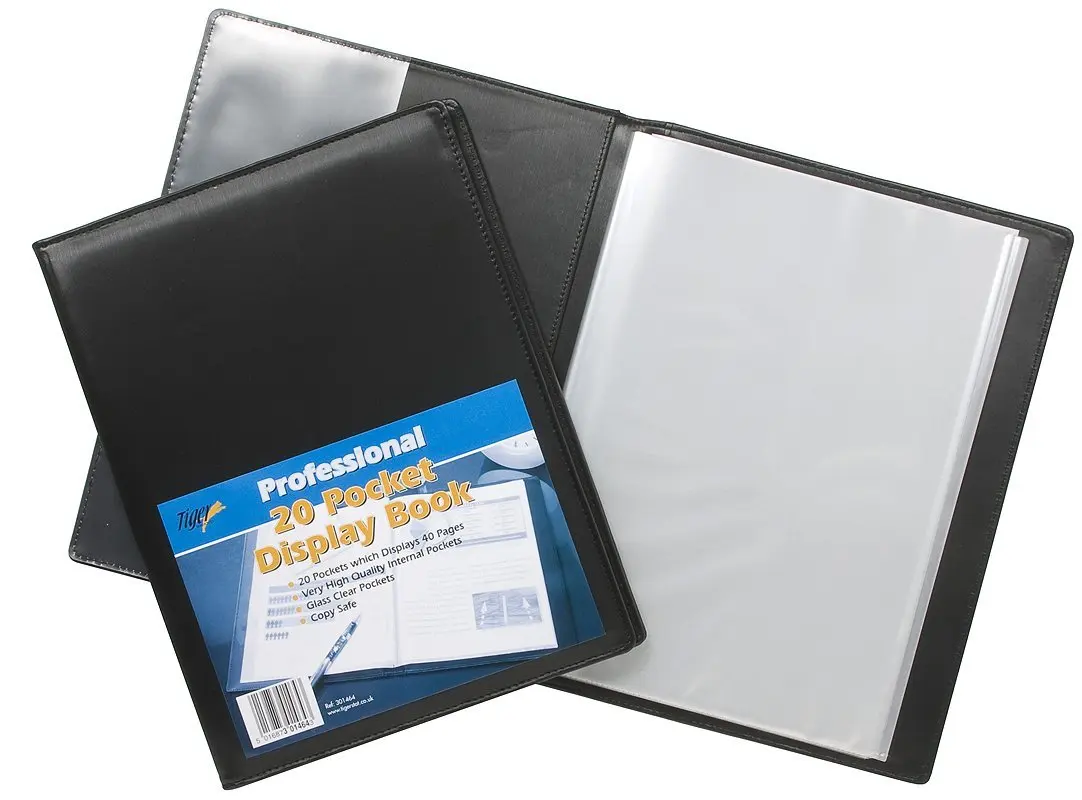 20 Pocket Premium Quality Presentation Display Book Black Folder Portfolio Tiger