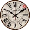 12" Vintage Roman Numeral Newspaper Background Design English Shabby Chic Style Wooden Decorative Round Wall Clock