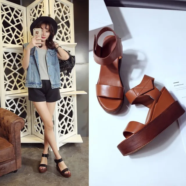 Women Chappal Brand Name Mule Cork Wedge Sandals High Heel Shoes
