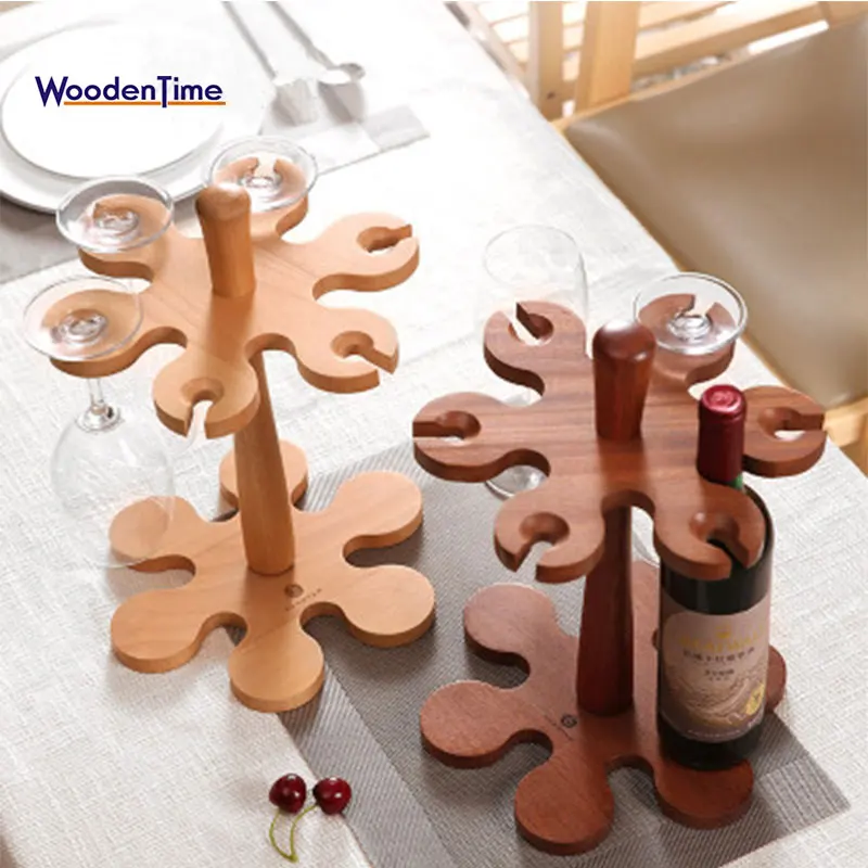 Elm creative household upside down wine shelf solid wood European rack hanging goblet rack bamboo wine bottle glass holder