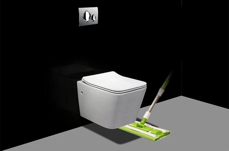 European Design Square Shape Sanitary Ware Wall Hung Toilet With Gravity Flushing One Piece