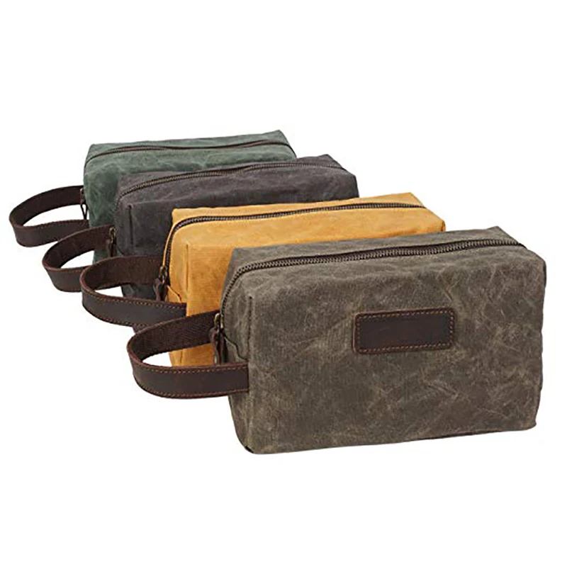 Durable Waxed Canvas Shaving Dopp Kits Bag Waterproof Travel Toiletry