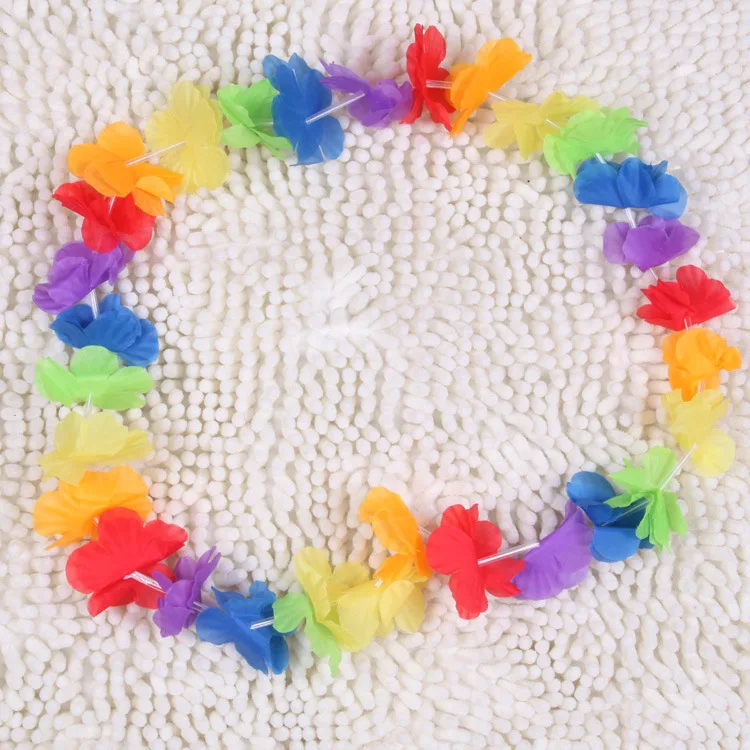 V-1076 Rainbow Colour Garland Hawaiian Necklace Artificial Flowers Leis ...