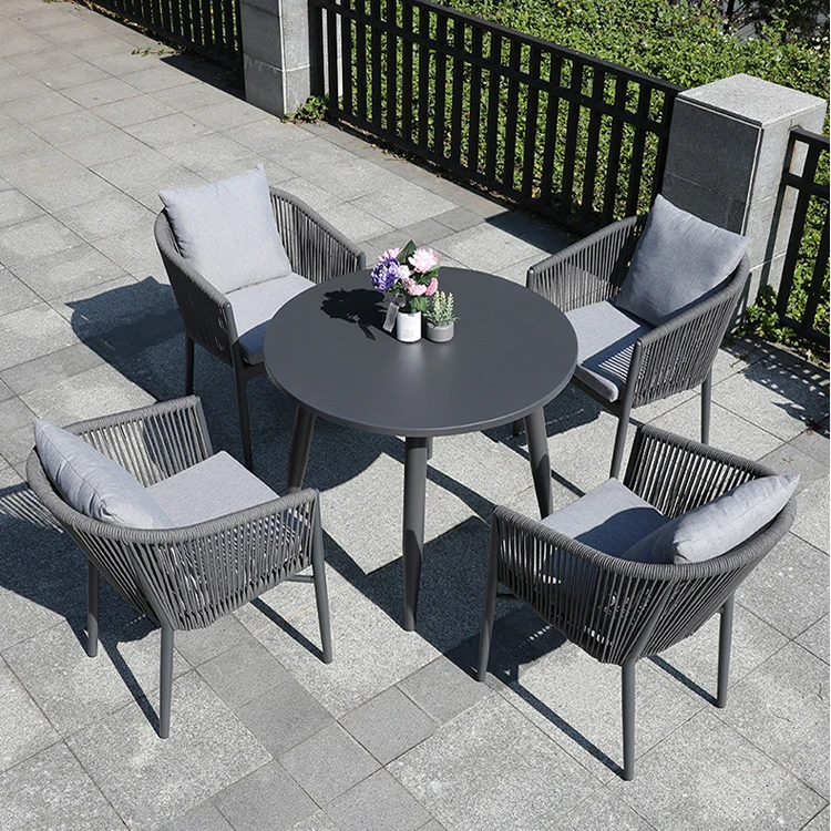 modern patio dining table and chair outdoor woven rope garden furniture