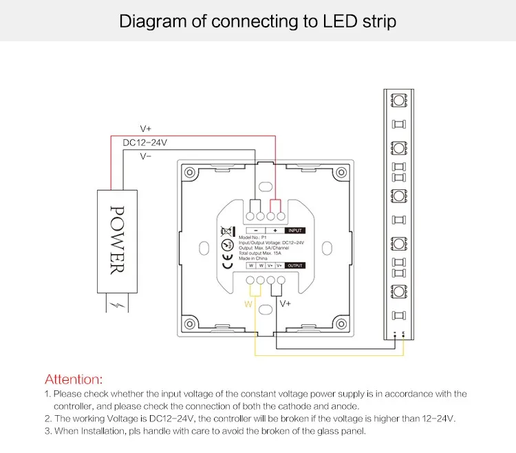 DC12-24V Milight P1 Led Controller Touch Switch Panel Adjust Brightness Led Dimmer Controller