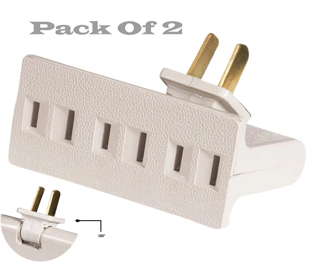 2 Prong 3 Outlet Grounded Ac Power Swivel Light Wall Tap Adapter Beige