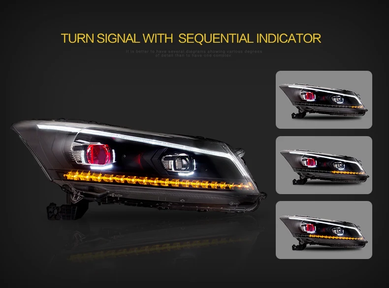 VLAND manufacturerfor Accord headlights 2008-2013 LED head light plug and play with sequeantial indicator and demon eye