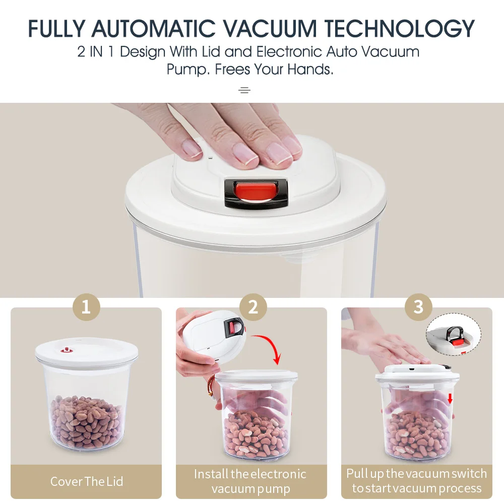 Electric Auto Vacuum Food Saver Storage Canister One Touch Vacuum Pump ...