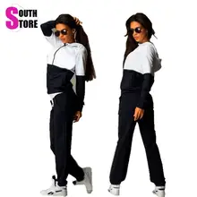 Southstore 2016 2 Piece Sport Set Women Full Sleeve Long Hooded Design Tracksuit Patchwork Zipper Female