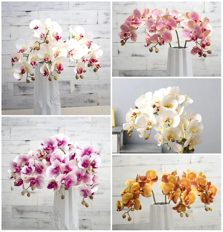 Factory Wholesale 3d 6 Heads Orchid Flowers Phalaenopsis Artificial Real Touch Latex Dendrobium
