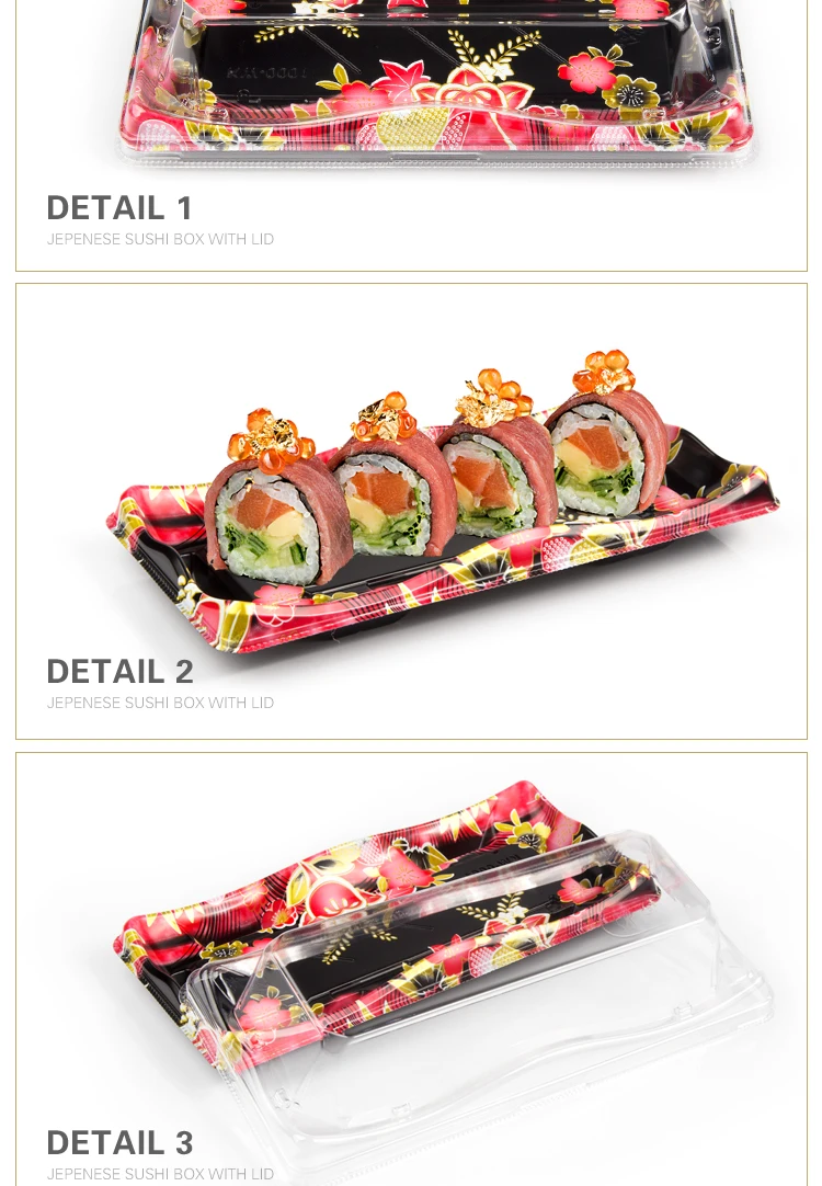 High quality rectangle plastic disposable fondue sushi tray with lid