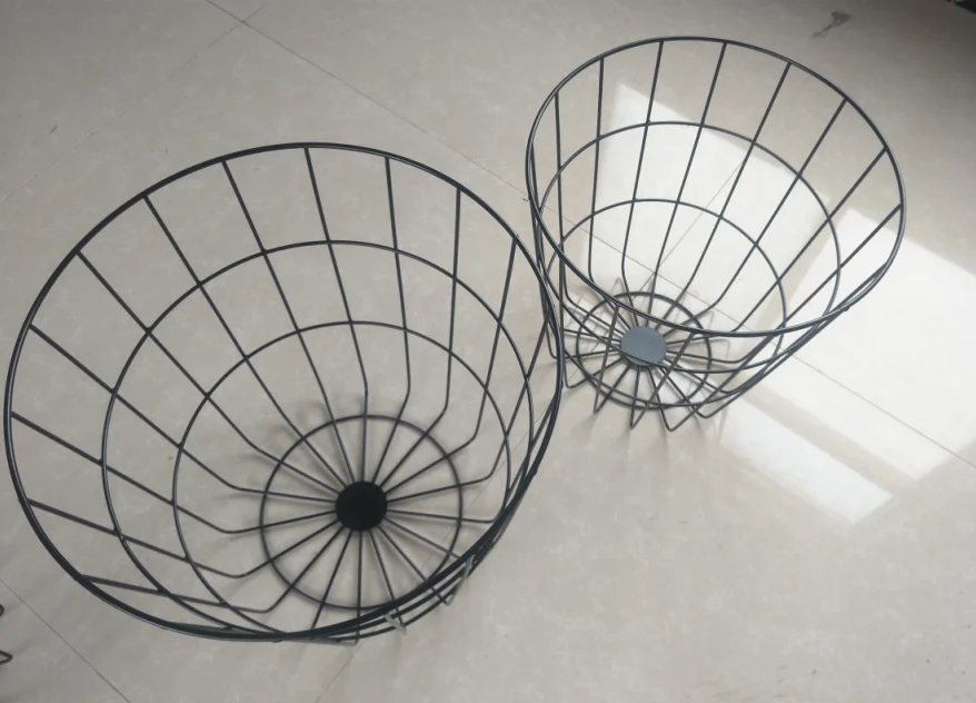Retro Black Metal Wire Round Metal Top Storage Side Table Basket Home Furniture 
