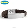 High Quality Stainless steel Brown color Leather Men bracelet writing your Logo
