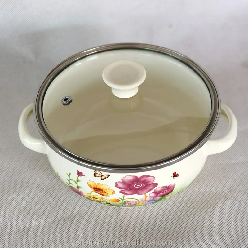 Factory Supply Enamel Pot Set Glass Lid Kitchen Cookware Porcelain Clad