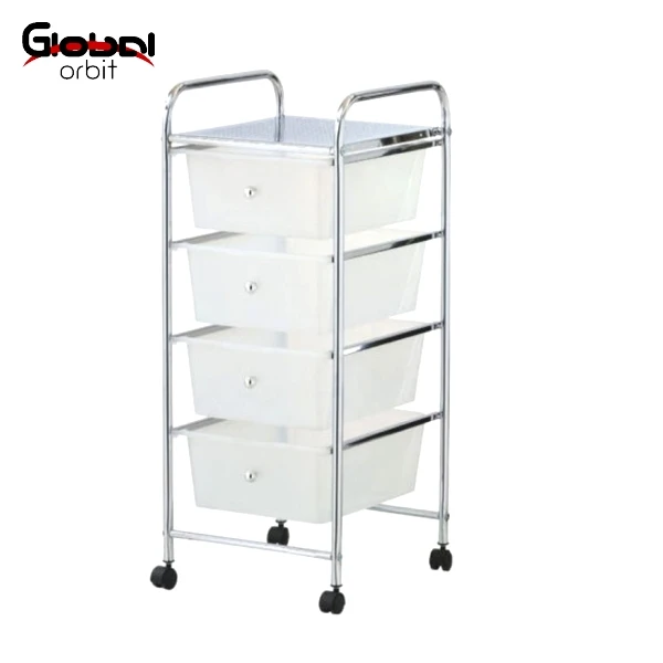 Home Office Chrome 4 Drawer Storage Cart Trolley With Wheels