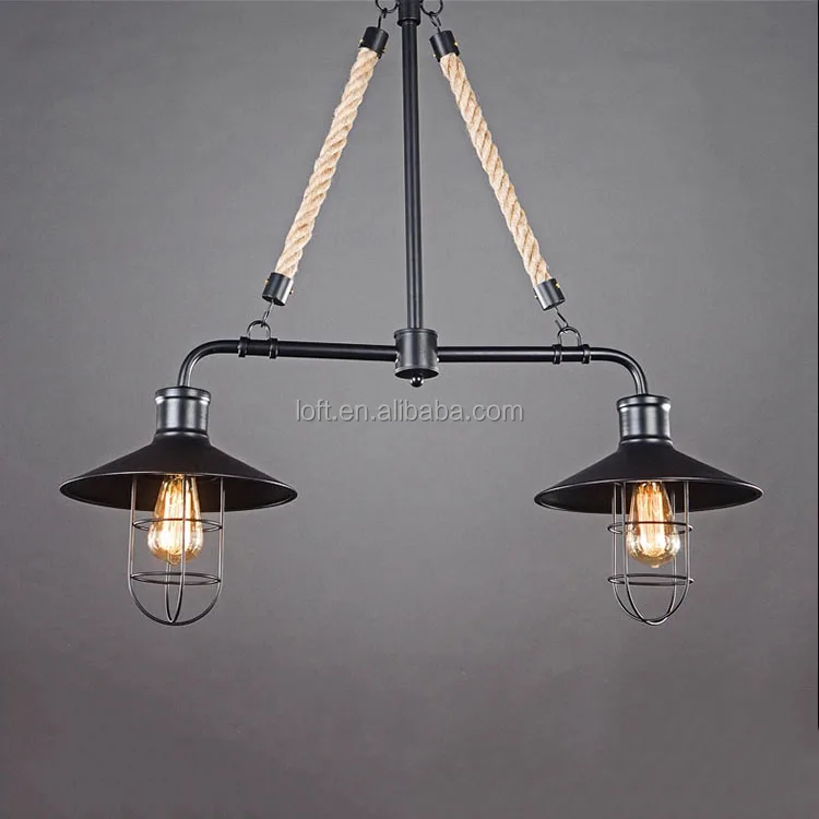 2 teste vintage ferro luce del pendente country americano corda di ... Disegno Country Lampade