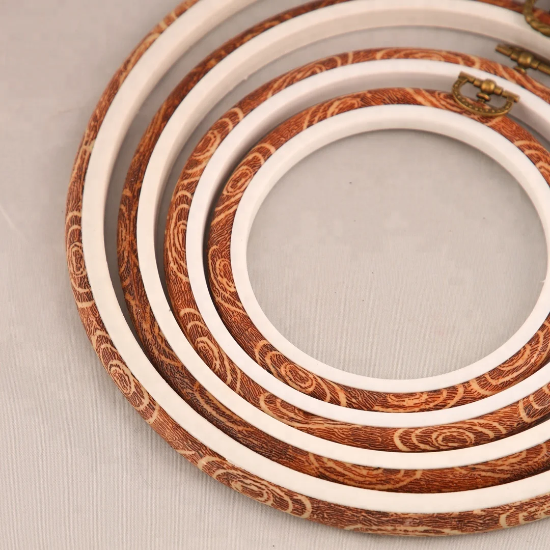 4pcs 14cm Wood Like Rubber Embroidery Hoops Cross Stitch Hoop Flexible