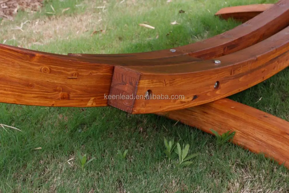 Outdoor wooden frame hammock with hanging basket chair