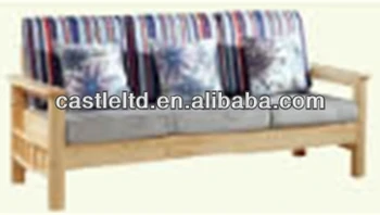 Solid Pine Wood Upholstered Cushion Sofa Chair Three Seat With Fabric Pillows Single Wooden Bedroom