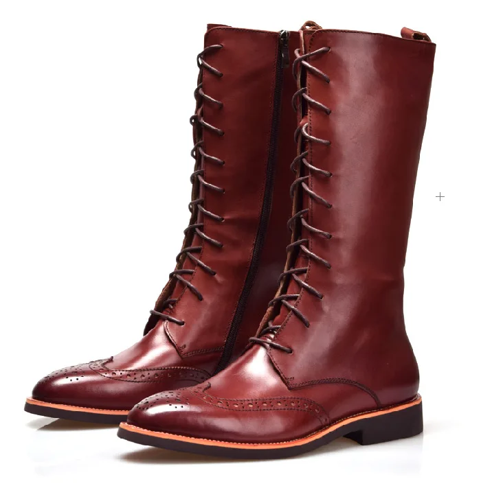 Fashion british style Brown tan / Black knee high mens