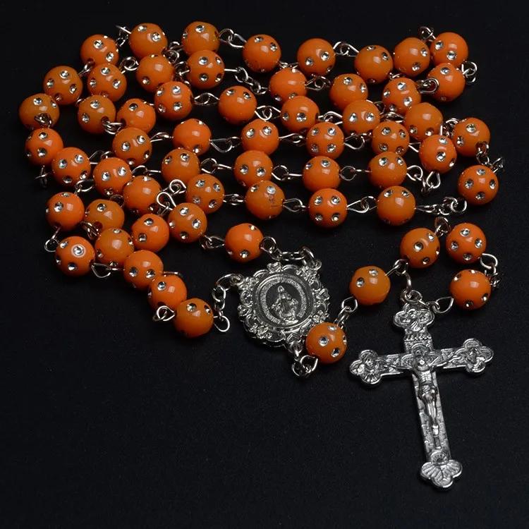 Church Gifts Rhinestone Diamond Beads Plastic Rosaries Catholic Gift