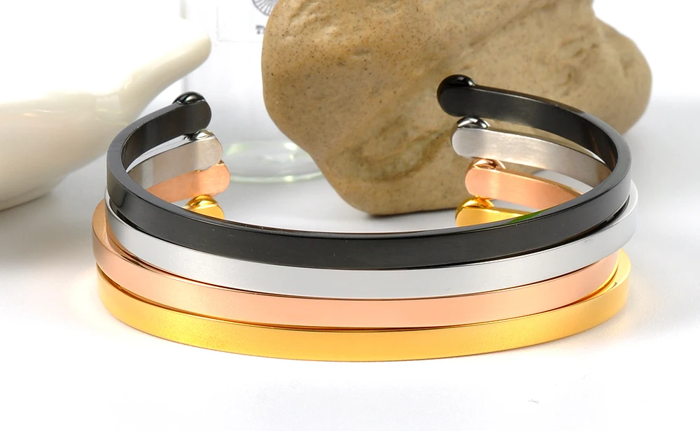 Wholesale Unique Tibetan Stainless Steel Gold Blank Cuff Massage Metal Bracelets
