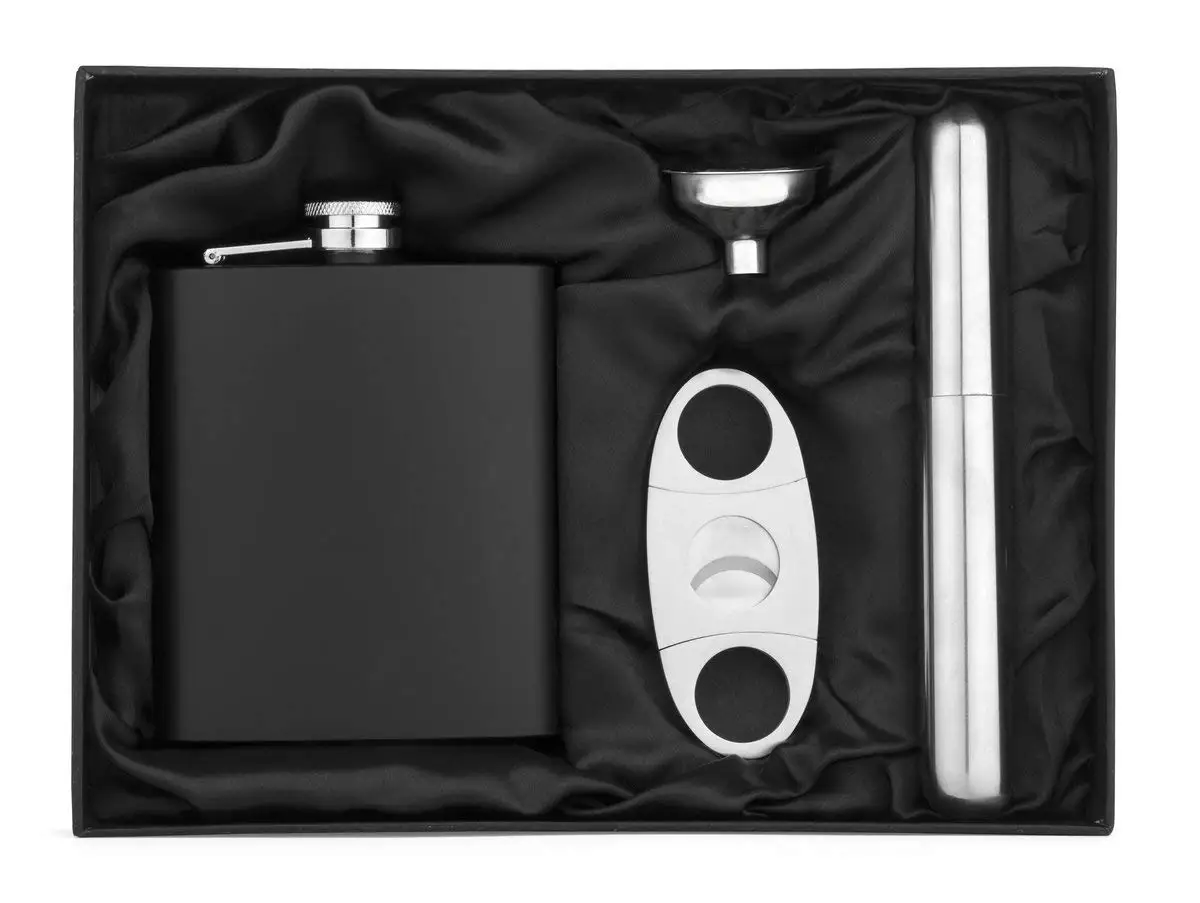 7oz Matte Black Stainless Steel Flask Funnel Cigar Cutter