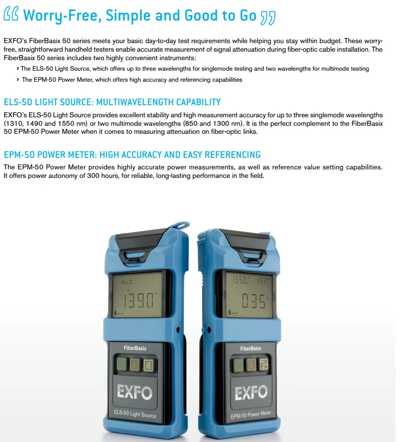 Fiberbasix Easy To Use Exfo Epm50 & Els50 Fiber Optic Power Meter