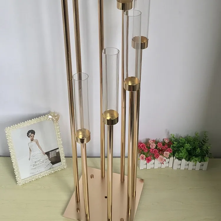 Wedding Aisle Decor Gold Tall Wrought Iron Flower Stand 8 Arms Floor
