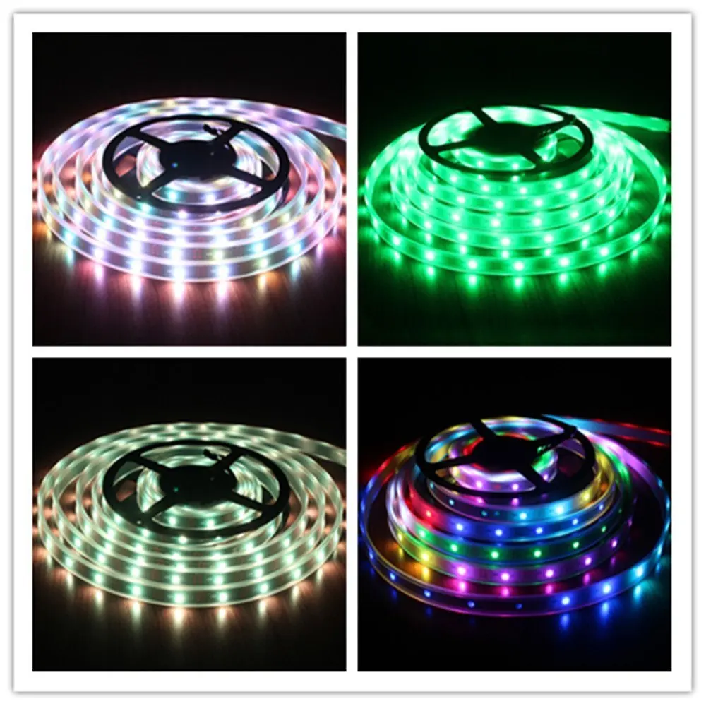 Sdmled 5m Pixel LED Strip Ws2812 30ic-30leds/m 5050 LED Strip RGB Waterproof Black /White PCB Addressable LED Strip Lights shopping malls decorative lighting (Waterproof IP67, Black PCB)