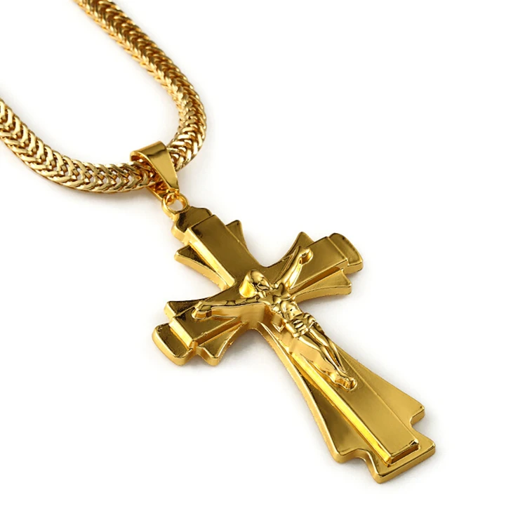 Quality Crucifix Jesus Cross Pendant 24k Gold Necklace For Men - Buy ...