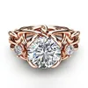 Plant Line Hollow Cubic Zirconia Engagement Ring for Female Fashion Popular Rhinestone Wedding Rings for Women Jewelry