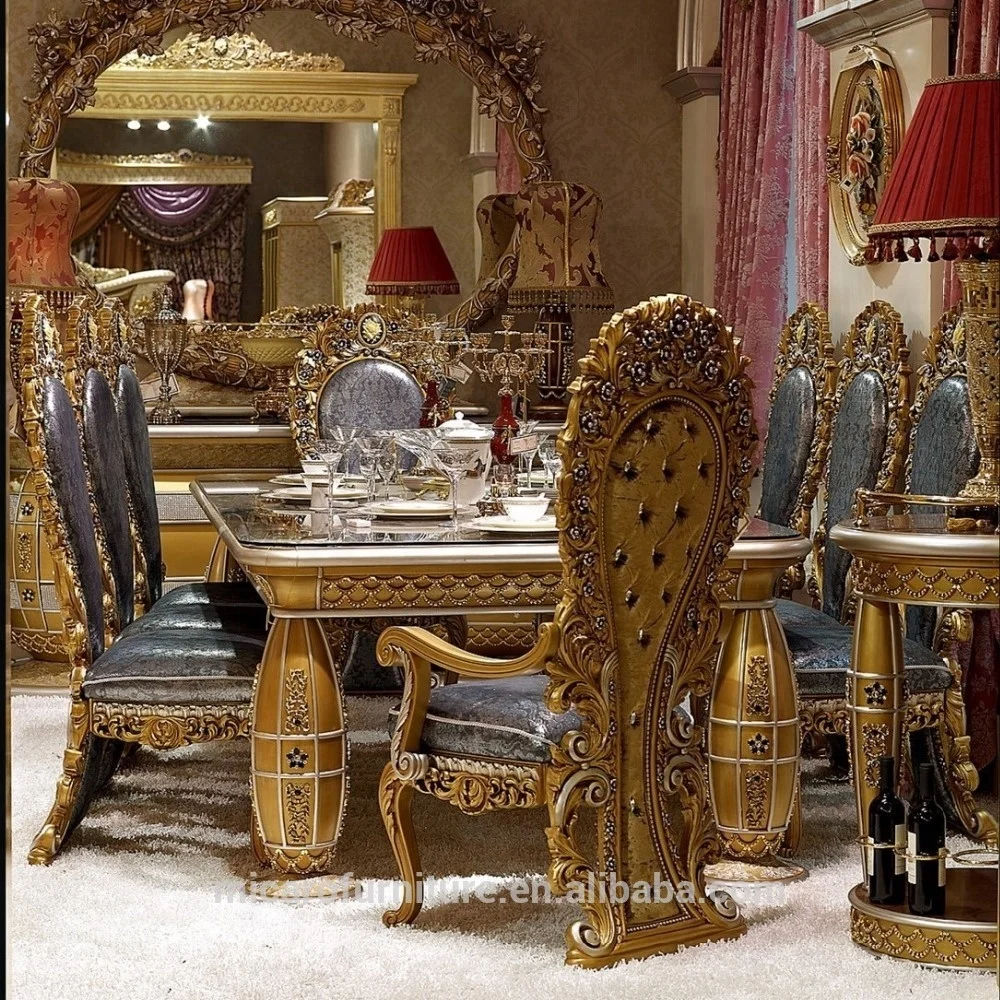 European Classic Style Elegant Antique Gold Wooden Dining Room Furniture Sets With Dining Table And Chairs Buy Wooden Dining Room Furniture Sets
