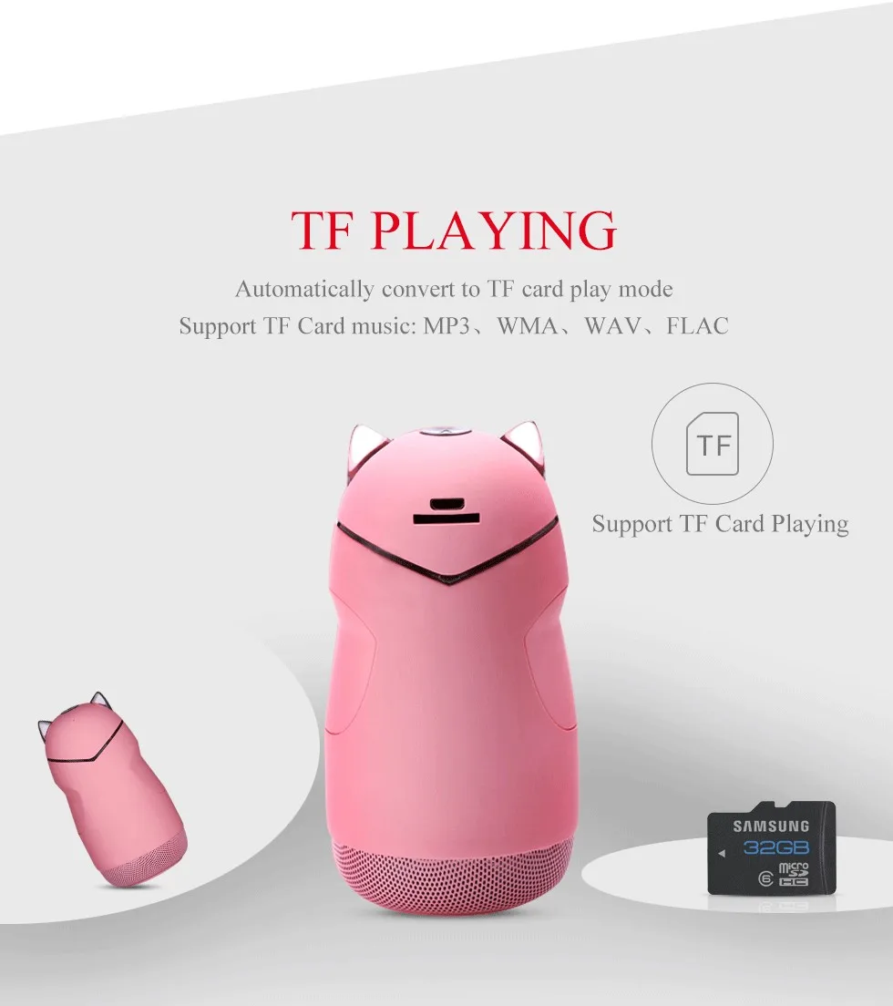 2019 new design gift promotion cute mini speaker cat style portable bluetooth speaker support bluetooth/TF card/hands-free call - ANKUX.COM