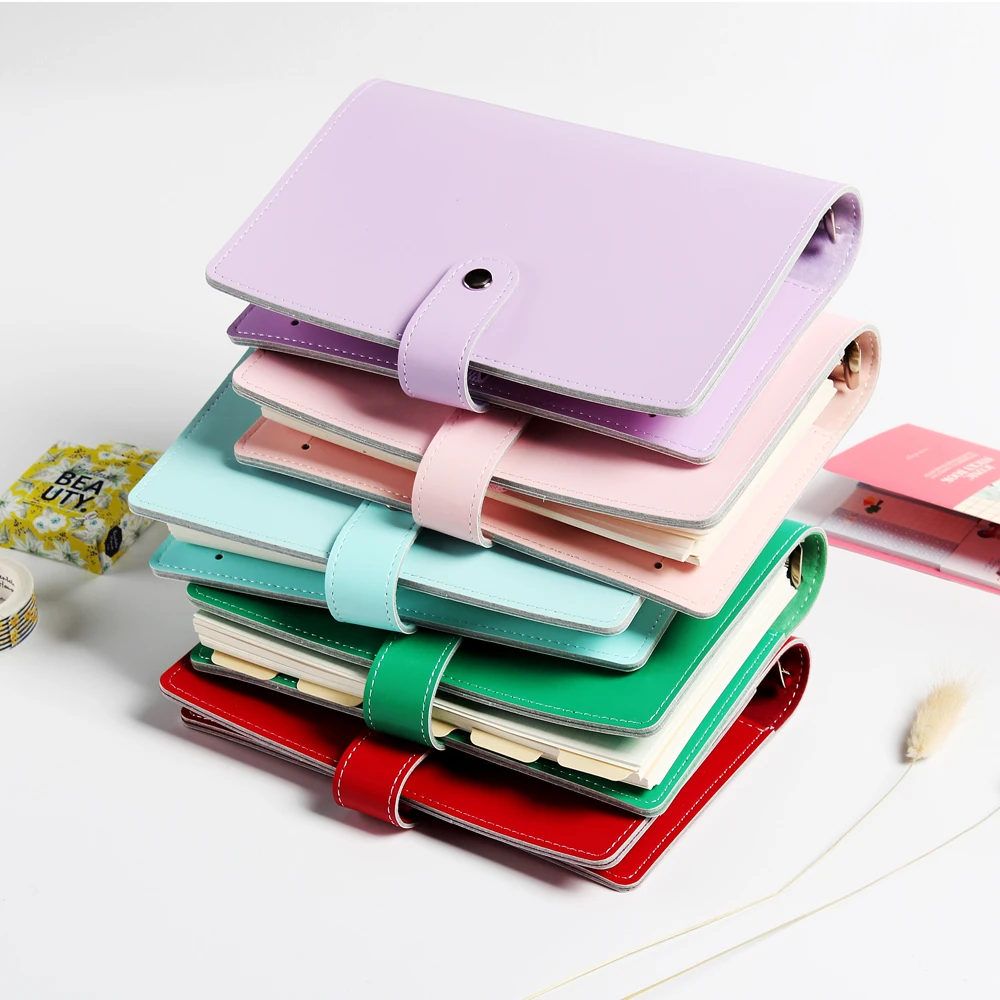 Custom A5 Italian Pu Leather 6 Ring Binder Planner Notebook With Snap